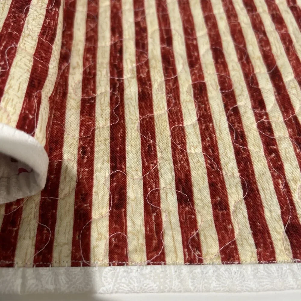 Handmade Quilted Pink & White Table Runner Dresser Pad Reversible 9.5